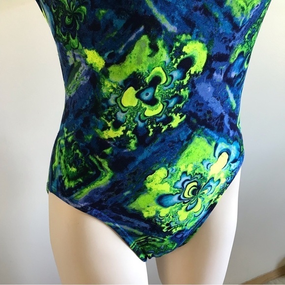 90s Vintage Nike One Piece Bathing Swim Suit Blue Neon Green Size Small - Picture 6 of 9
